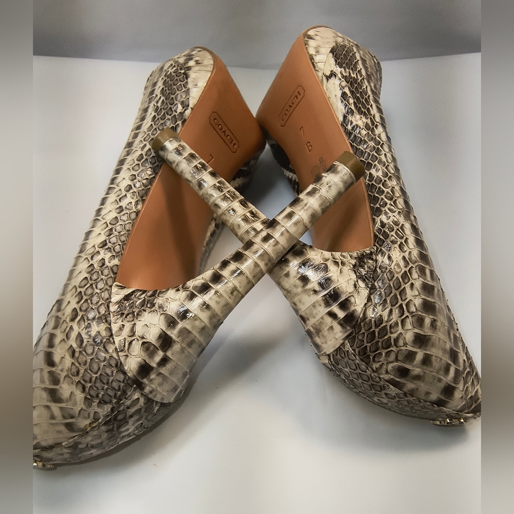 COACH Selma Python Snakeskin Peep Toe Pumps, Size… - image 14
